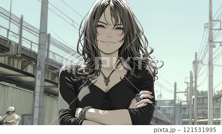 意地悪そうな（攻撃的な）顔をしている若い女性