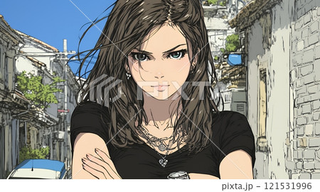 意地悪そうな（攻撃的な）顔をしている若い女性