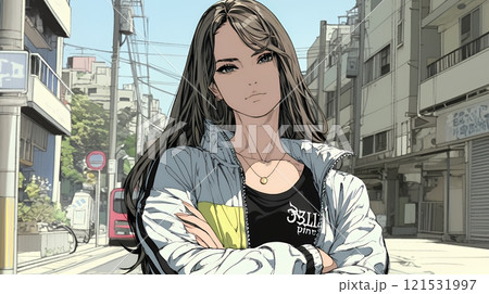 意地悪そうな（攻撃的な）顔をしている若い女性