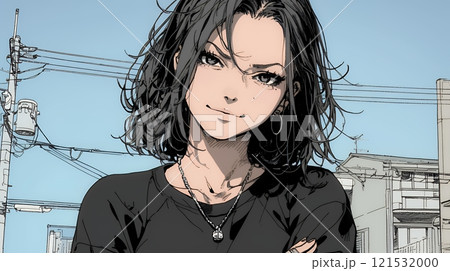 意地悪そうな（攻撃的な）顔をしている若い女性