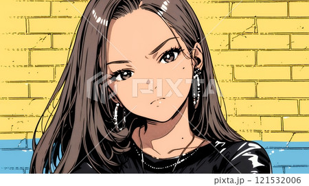 意地悪そうな（攻撃的な）顔をしている若い女性