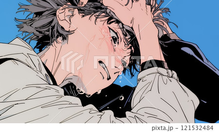 泣き崩れている男性