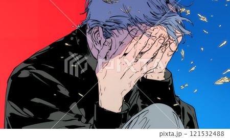 泣き崩れている男性