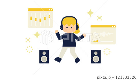 音楽制作 キャラクターイラスト素材 ( ベクター アイキャッチ 白背景 1:1.191 ) 音楽制作 キャラクターイラスト素材 ( ベクター アイキャッチ 白背景 1:1.191 ) 121532520