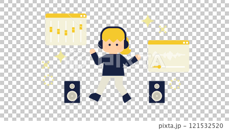 音樂製作人物插畫素材（向量吸睛白底1:1.191） 121532520