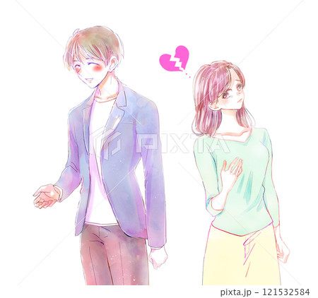 嬉しそうな男性と失恋して泣く女性 121532584