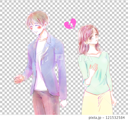 嬉しそうな男性と失恋して泣く女性 121532584