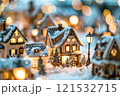 Enchanted Winter Village: Illuminated Houses, Snowy Scene, Festive Lights 121532715