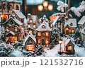 Enchanted Winter Village: Illuminated Christmas Houses, Snowy Landscape, Festive Decor 121532716