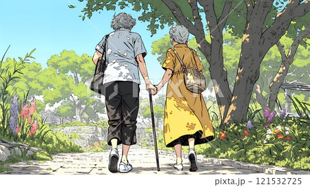 歳をとった二人の女性が連れ立って小旅行