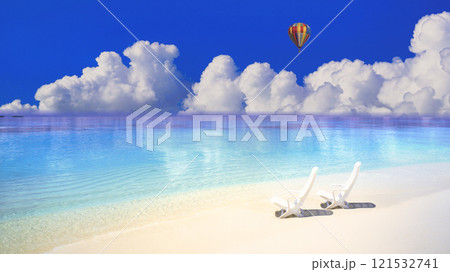 美しいサンゴ礁の海と入道雲合成 121532741