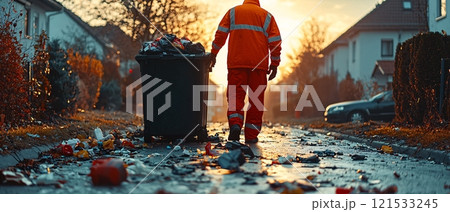 Street Cleaning at Dawn with Trash Collection Street Cleaning at Dawn with Trash Collection 121533245