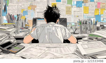 確定申告書類作成に没頭している個人事業主