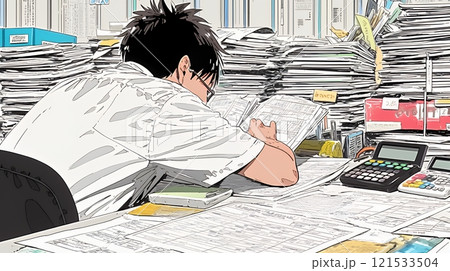 確定申告書類作成に没頭している個人事業主