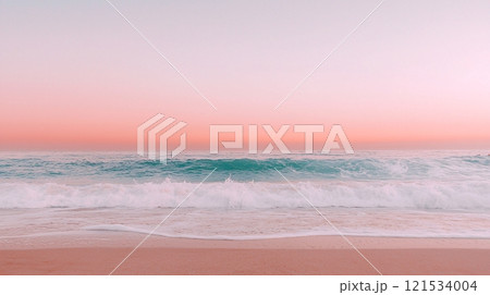 Calm Ocean Waves Under Pink Sky at Dusk 121534004
