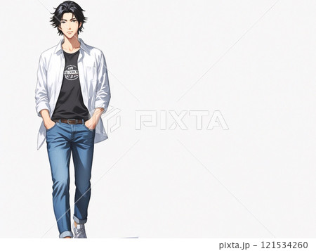 アニメ風 ポケットに手を入れて歩くイケメン男子 アニメ風 ポケットに手を入れて歩くイケメン男子 121534260