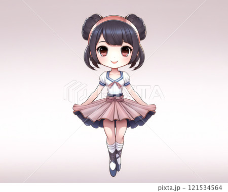 ちびキャラ　バレリーナの少女のイメージ素材　ジャンプ 121534564