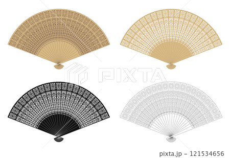Layered editable vector illustration of asian style wooden folding fan. 121534656