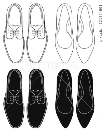 Layered editable vector illustration outlines of men's and women's dress shoes. 121534691