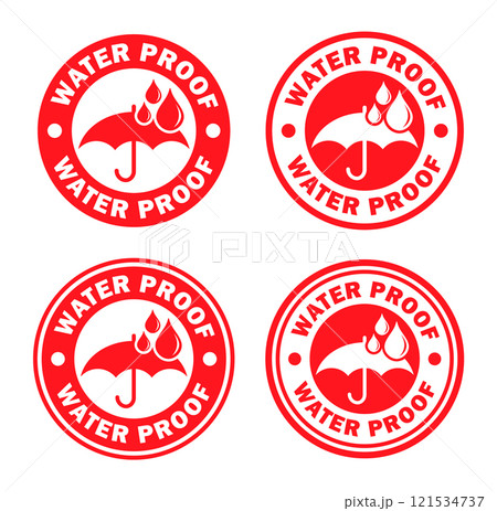 Waterproof drop circle stamp icon symbol. Water Proof sign logo. Water protection, liquid proof.  Vector illustration image. Isolated on background. 121534737