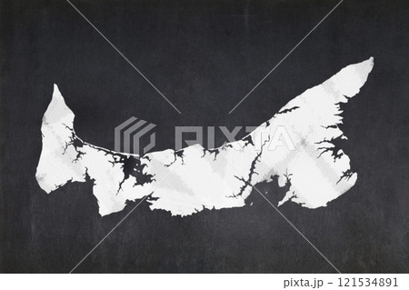 Map of the province of Prince Edward Island drawn on a blackboard 121534891