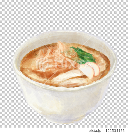 Illustration of traditional warm Kishimen noodles Illustration of traditional warm Kishimen noodles 121535133