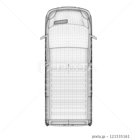 Van wireframe from black lines isolated on white background. View from above. 3D. Vector illustration. Van wireframe from black lines isolated on white background. View from above. 3D. Vector illustration. 121535161