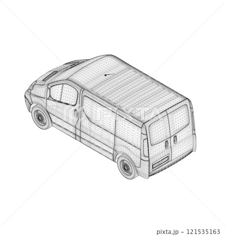 Van wireframe from black lines isolated on white background. Isometric view. 3D. Vector illustration. 121535163