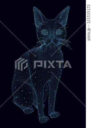 Wireframe of a polygonal cat with glowing...のイラスト素材 [121535172] - PIXTA