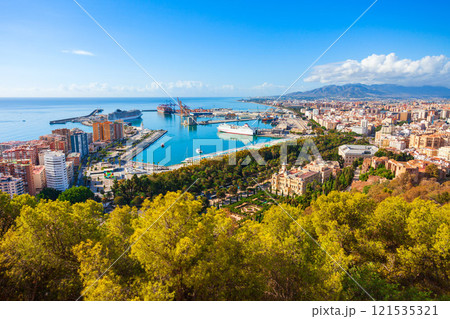 Malaga city aerial panoramic view in Andalusia, Spain Malaga city aerial panoramic view in Andalusia, Spain 121535321