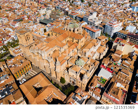 Granada Cathedral city aerial panoramic view in Spain Granada Cathedral city aerial panoramic view in Spain 121535369