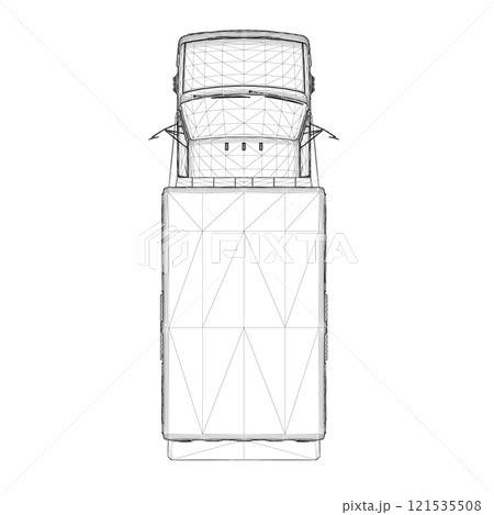 Ambulance car wireframe from black lines isolated on white background. View from above. 3D. Vector illustration. 121535508
