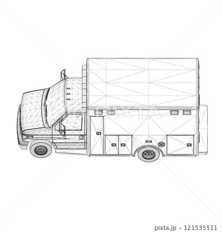 Ambulance car wireframe from black lines isolated on white background. Isometric view. 3D. Vector illustration. 121535511