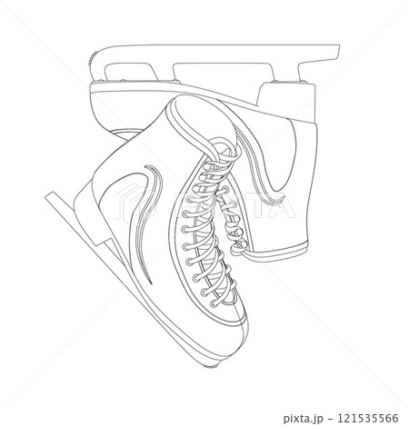 Outline of skates for skating on ice from black lines isolated on white background. Vector illustration. Outline of skates for skating on ice from black lines isolated on white background. Vector illustration. 121535566
