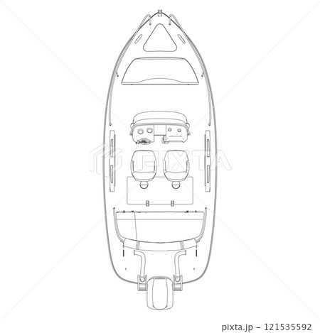 Outline of a water boat from black lines isolated on a white background. View from above. Vector illustration. Outline of a water boat from black lines isolated on a white background. View from above. Vector illustration. 121535592