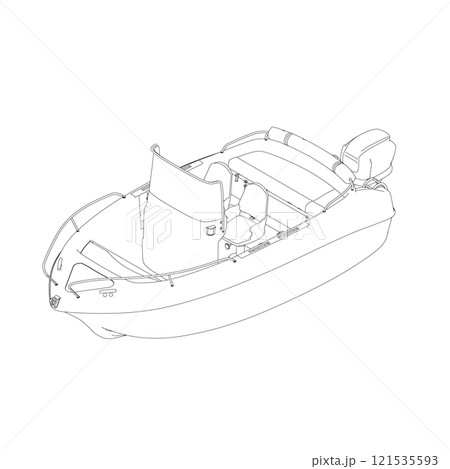 Outline of a water boat from black lines isolated on a white background. Isometric view. Vector illustration. Outline of a water boat from black lines isolated on a white background. Isometric view. Vector illustration. 121535593