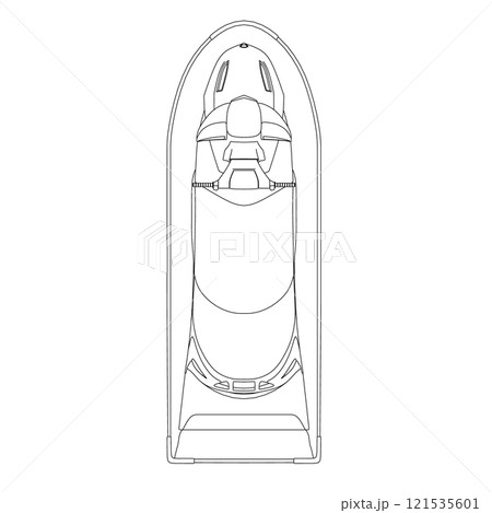 Outline of a water scooter from black lines isolated on a white background. View from above. Vector illustration. Outline of a water scooter from black lines isolated on a white background. View from above. Vector illustration. 121535601