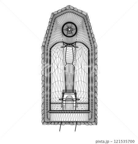 Wireframe of the boat on a pillow with a propeller from black lines isolated on a white background. View from above. 3D. Vector illustration. 121535700