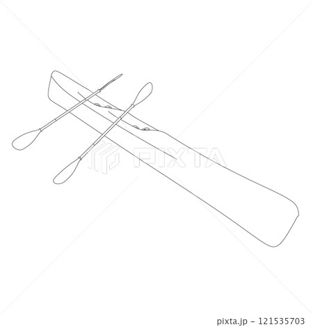 Outline of a canoe with oars from black lines isolated on a white background. Vector illustration. Outline of a canoe with oars from black lines isolated on a white background. Vector illustration. 121535703