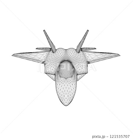 Combat fighter jet wireframe from black lines isolated on white background. Front view. 3D. Vector illustration. Combat fighter jet wireframe from black lines isolated on white background. Front view. 3D. Vector illustration. 121535707