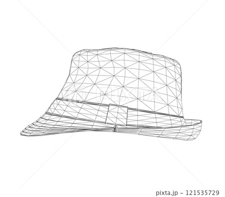 Summer hat frame from black lines isolated on white background. Side view. 3D. Vector illustration. Summer hat frame from black lines isolated on white background. Side view. 3D. Vector illustration. 121535729
