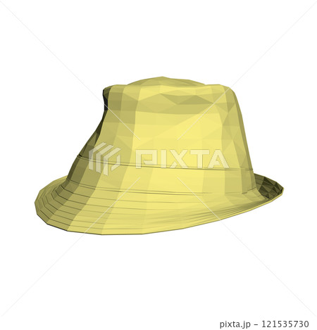 Polygonal yellow summer hat isolated on white background. Perspective view. 3D. Vector illustration. Polygonal yellow summer hat isolated on white background. Perspective view. 3D. Vector illustration. 121535730
