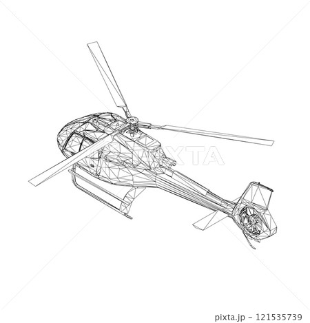 Helicopter wireframe from black lines isolated on white background. Isometric view. 3D. Vector illustration. 121535739