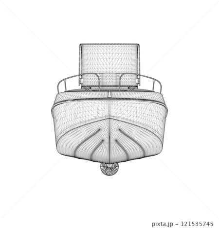 Motor boat wireframe from black lines isolated on white background. Front view. 3D. Vector illustration. 121535745