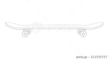 Skateboard outline from black lines isolated on white background. Side view. Vector illustration. Skateboard outline from black lines isolated on white background. Side view. Vector illustration. 121535757