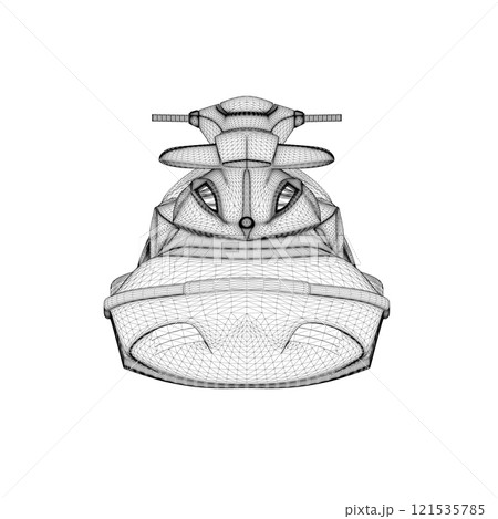 Water scooter wireframe from black lines isolated on white background. Front view. 3D. Vector illustration. 121535785