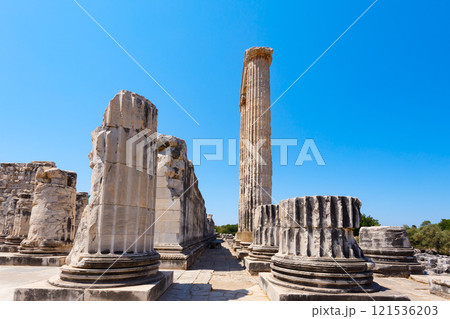 Temple of Apollo ruins at Didyma ancient sanctuary in Didim city in Turkey 121536203