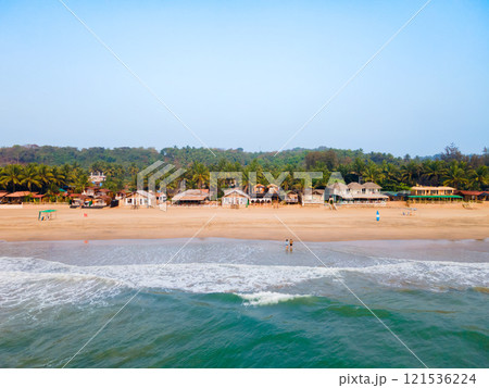 Agonda Beach aerial panoramic view in Goa, India 121536224