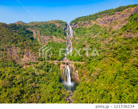 Dudhsagar Falls aerial panoramic view in Goa, India 121536234