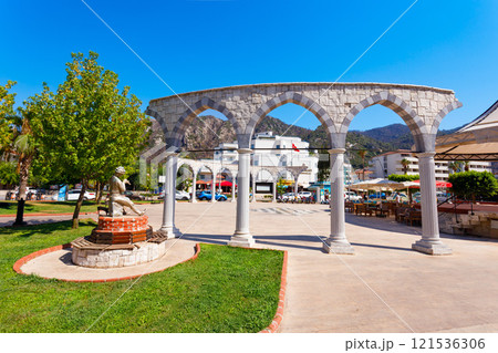 Main central square in Icmeler town in Turkey 121536306